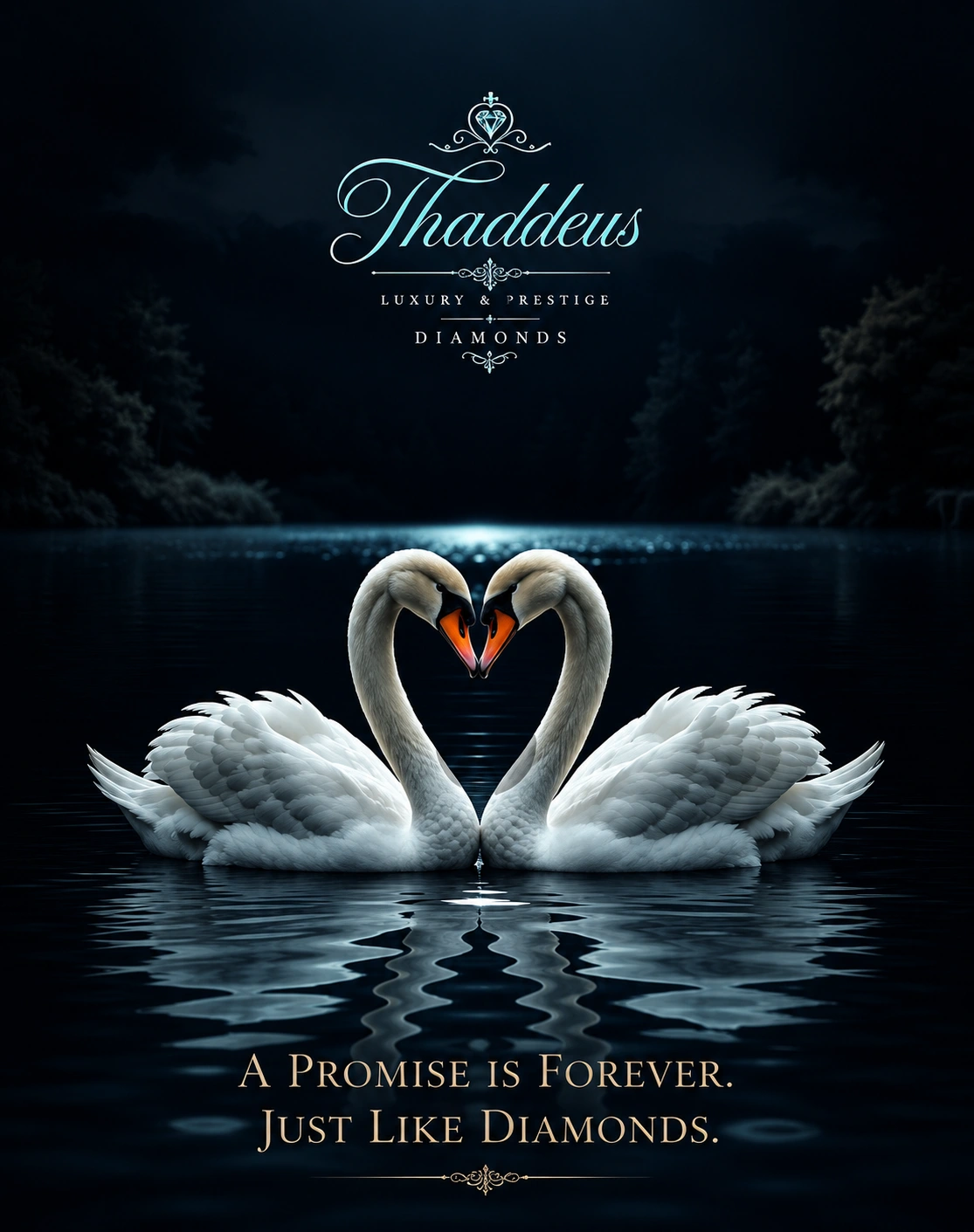 Thaddeus Engagement Collection — two swans symbolising an eternal promise