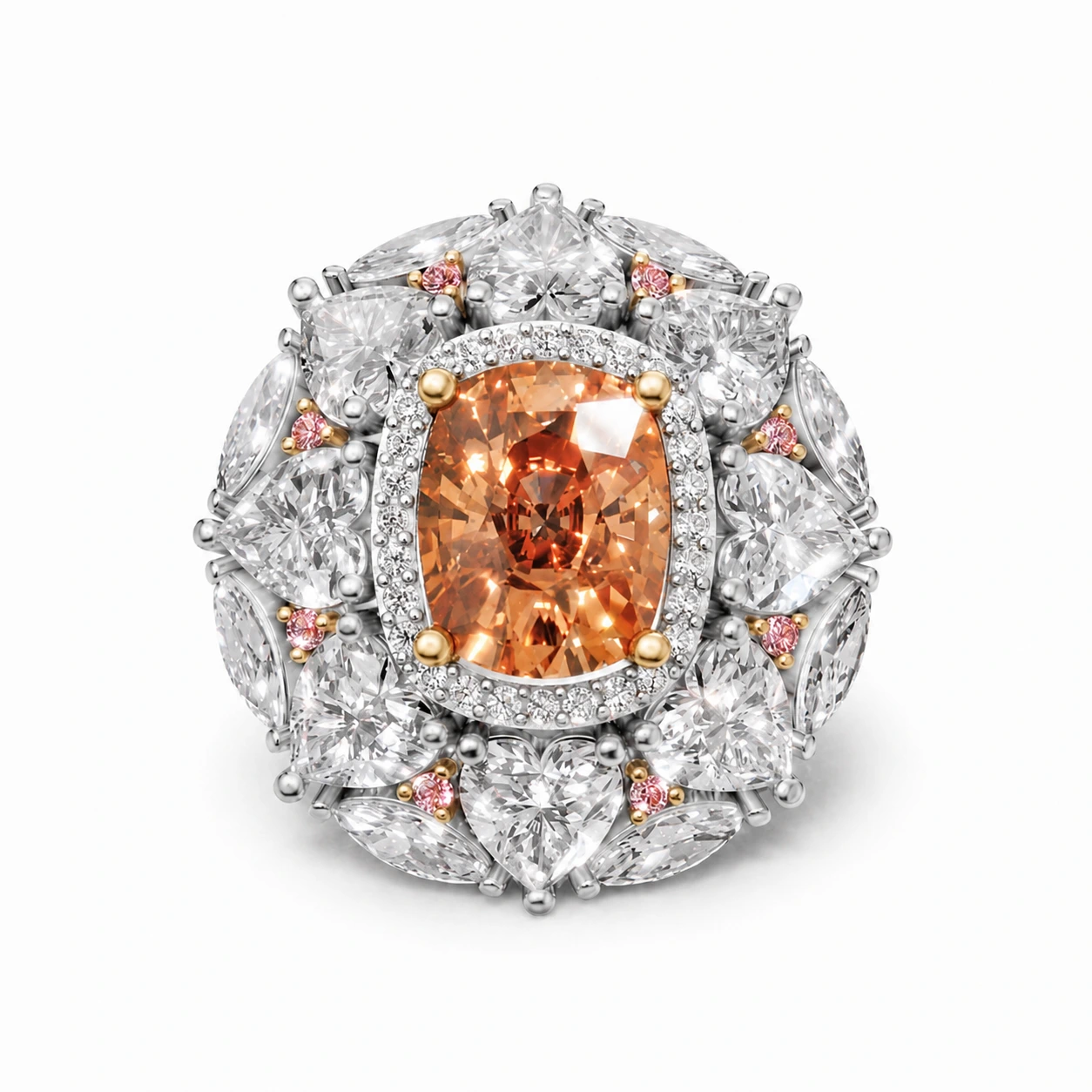 Cognac cushion-cut gemstone cluster ring — main view