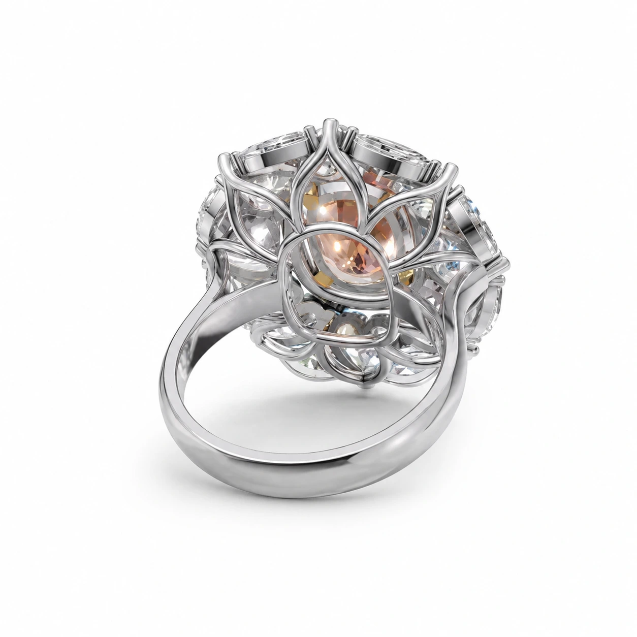 Cognac cushion-cut gemstone cluster ring — side view
