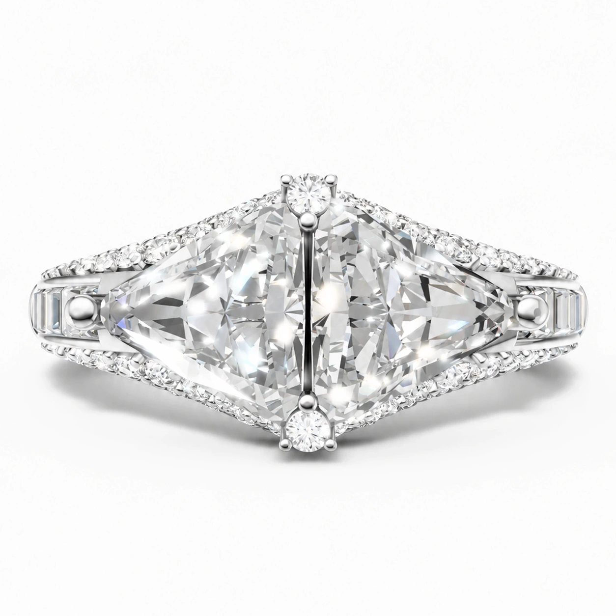 White kite-cut gemstone ring — main view