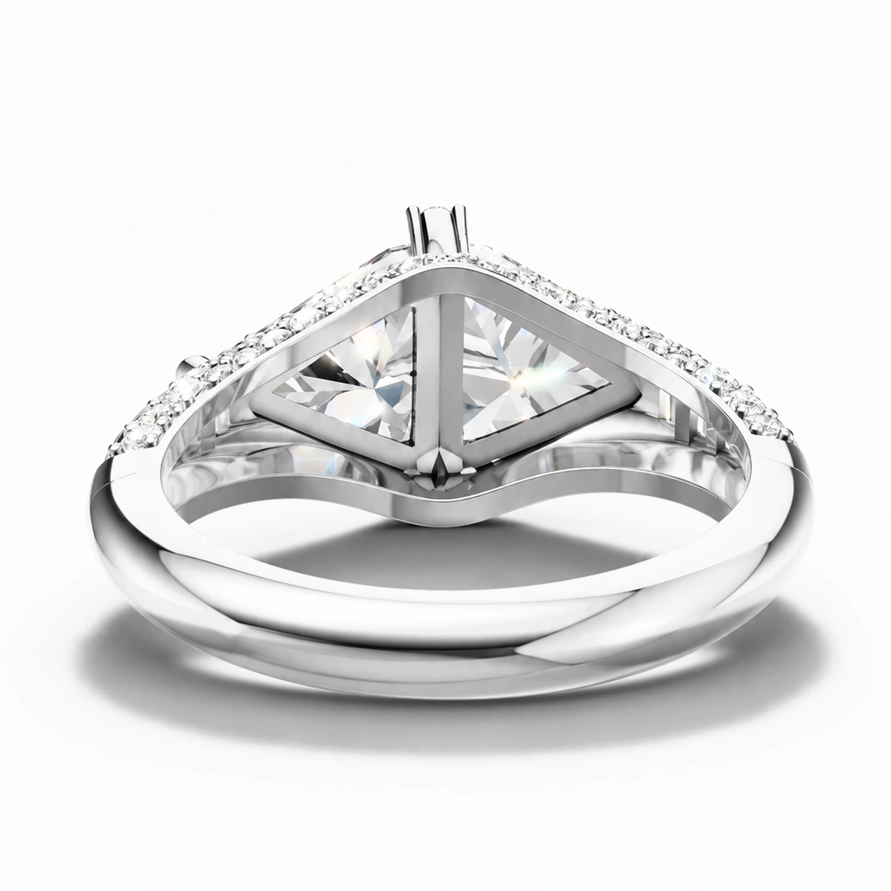 White kite-cut gemstone ring — side view