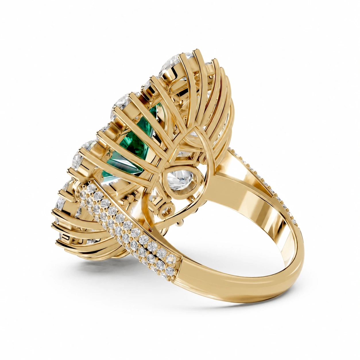 Green pear-cut gemstone ring — rear view of the setting
