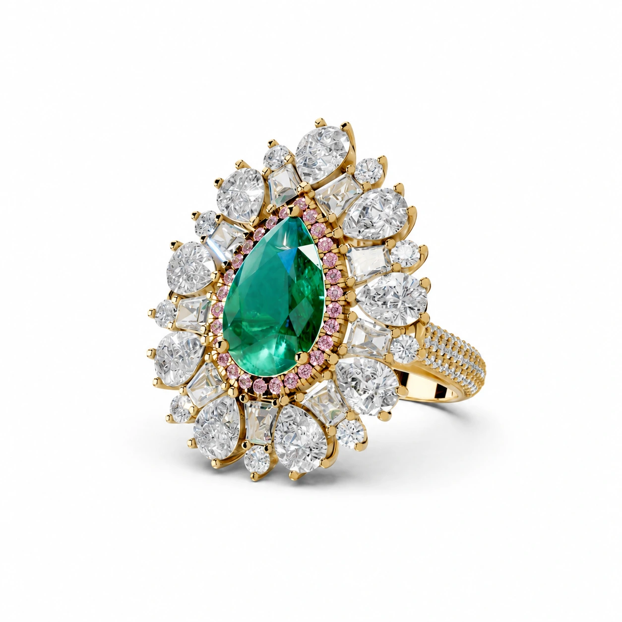 Green pear-cut gemstone ring — front gemstone detail